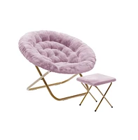 Emma+Oliver Ersa Oversize Folding Saucer Moon Chair And Ottoman For Dorm And Bedroom With Steel Frames