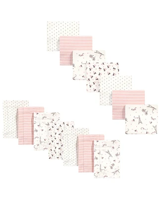 Hudson Baby Infant Girl Cotton Flannel Burp Cloths and Receiving Blankets, 14-Piece, Paris, One Size