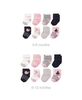 Luvable Friends Baby Girls Grow with Me Cotton Terry Socks, Sailboat