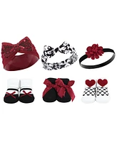 Hudson Baby Infant Girl 12Pc Headband and Socks Giftset, Red Sequin, One Size