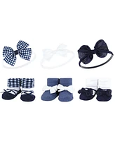 Hudson Baby Infant Girl 12Pc Headband and Socks Giftset, Navy Gingham