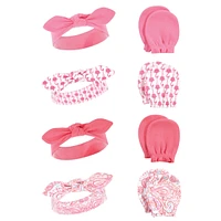 Hudson Baby Baby Girls Hudson 16Pc Headband and Scratch Mitten Set, Flamingo, 0-6 Months