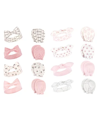 Hudson Baby Baby Girls 16Pc Cotton Headband and Scratch Mitten Set, Paris Lace Medallion, 0-6 Months