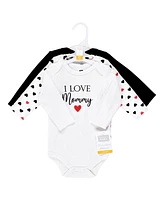 Hudson Baby Girls Cotton Long-Sleeve Bodysuits mommy red black -Pack