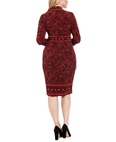 London Times Women's Placed Print 3/4-Sleeve Jersey Sheath Dress