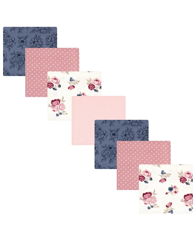 Hudson Baby Infant Girl Cotton Flannel Receiving Blankets Bundle, Dusty Rose Floral, One Size