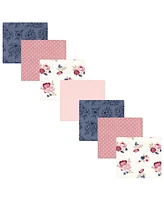 Hudson Baby Infant Girl Cotton Flannel Receiving Blankets Bundle, Dusty Rose Floral, One Size