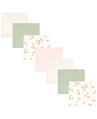 Hudson Baby Infant Girl Cotton Rich Flannel Receiving Blankets Bundle, Pink Dainty Floral, One Size