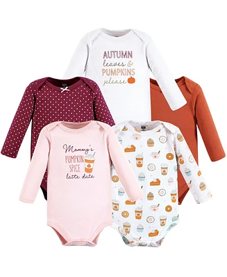 Hudson Baby Baby Girls Hudson Cotton Long-Sleeve Bodysuits, Pumpkin Spice Date, Newborn