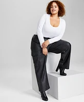 And Now This Trendy Plus Faux-Leather Cargo Pants, Created for Macy's