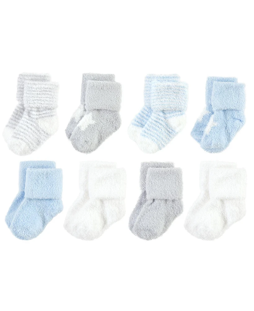 Hudson Baby Boys Cozy Chenille Newborn and Terry Socks, Blue Star, 6-12 Months