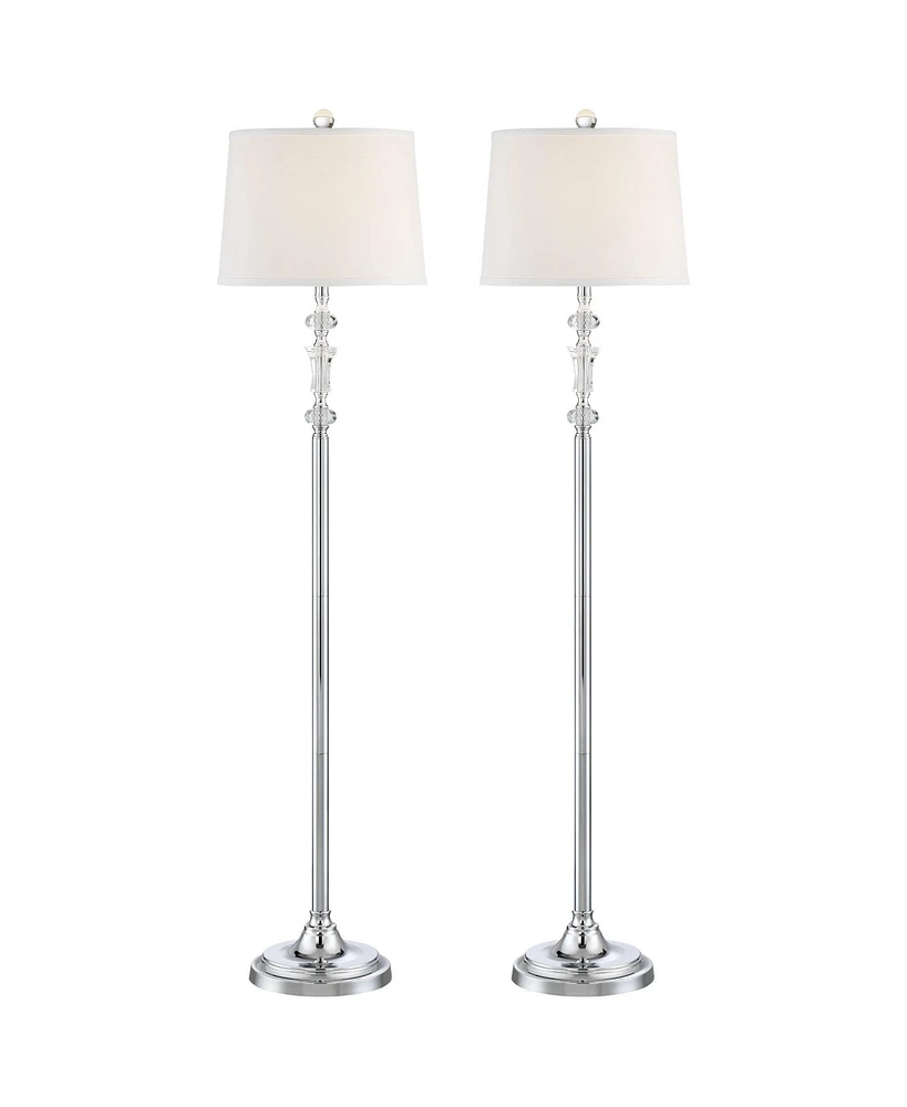 360 Lighting Montrose Glam Standing Floor Lamps 61" Tall Set of 2 Polished Steel Silver Crystal Glass White Fabric Drum Shade Decor for Living Room Re