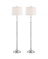 360 Lighting Montrose Glam Standing Floor Lamps 61" Tall Set of 2 Polished Steel Silver Crystal Glass White Fabric Drum Shade Decor for Living Room Re