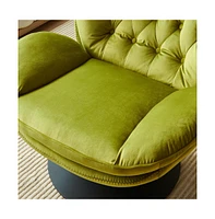 Swivel Leisure chair lounge chair velvet Apple Green color with ottoman