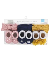 Hudson Baby Baby Girls Headband and Socks Giftset, Blush Navy, One