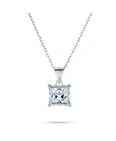 Bling Jewelry Classic Dainty 4 Prong Set 1.25 Ct Solitaire Square Princess Cut Clear Cubic Zirconia Cz Pendant Necklace For Women Sterling Silver