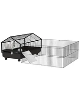 Pawhut Small Animal Playpen Cage With Rolling Caster Water Bottle 46.5