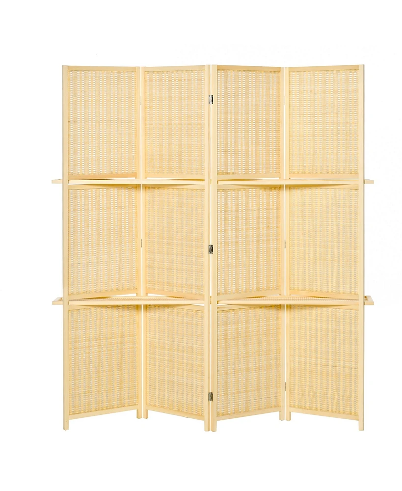 Homcom 6' Folding Privacy Screen Indoor Room Divider w/ 2 Open Display Shelves, Natural