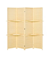 Homcom 6' Folding Privacy Screen Indoor Room Divider w/ 2 Open Display Shelves, Natural