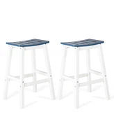 Aoodor Outdoor Bar Stools,Set of 2 Bar Chairs, 28 Inch Hdpe Patio Counter Height Bar Stools with Footrest for Backyard, Garden, Lawn and Patio