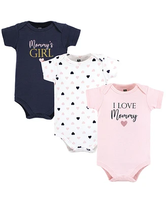 Hudson Baby Girls Cotton Bodysuits Mommy Pink Navy 3Pk