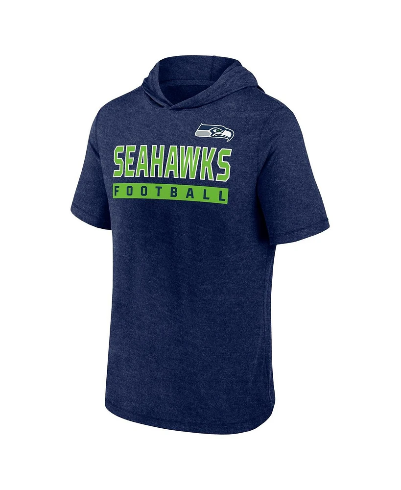 Fanatics Men's Heather College Navy Seattle Seahawks Push Short Sleeve Pullover Hoodie