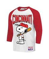 Ripple Junction Men's White/Red Peanuts Cincinnati Baseball Raglan T-Shirt