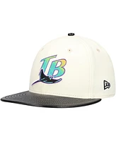 New Era Men's Cream Tampa Bay Rays Game Night Leather Visor 59FIFTY Fitted Hat