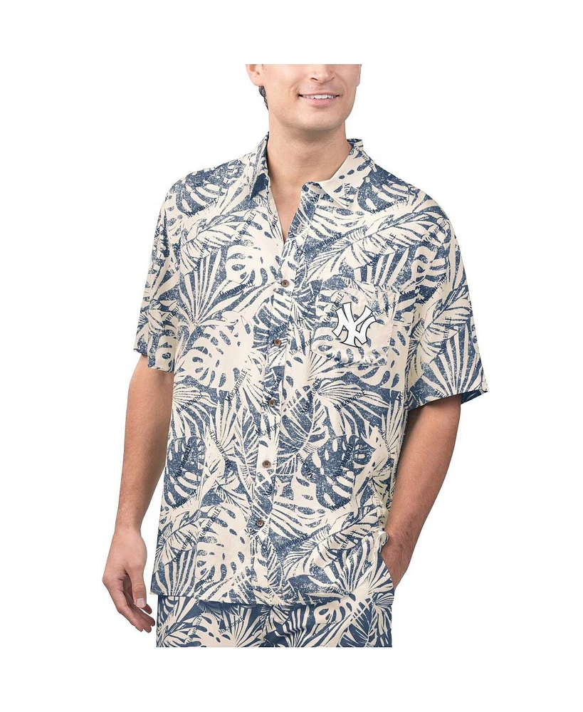 Margaritaville Men's Navy New York Yankees Monstera Print Party Button-Up Shirt