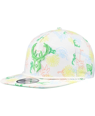 New Era Men's White Milwaukee Bucks Palm Trees and Waves Golfer Adjustable Hat