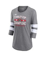 Fanatics Women's Heather Gray Florida Panthers 2024 Stanley Cup Champions Throwback Tri-Blend 3/4-Sleeve T-Shirt