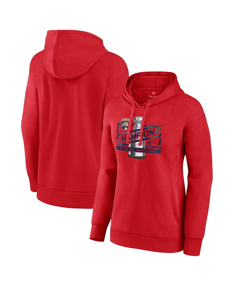 Fanatics Women's Red Florida Panthers 2024 Stanley Cup Champions Primetime Fleece Pullover Hoodie