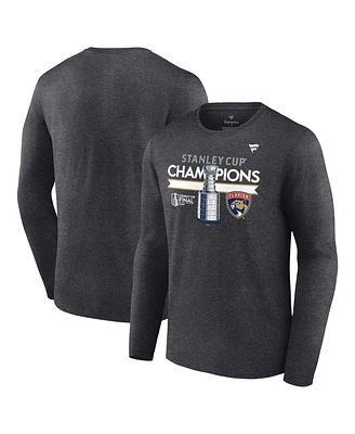 Fanatics Men's Heather Charcoal Florida Panthers 2024 Stanley Cup Champions Locker Room Long Sleeve T-Shirt