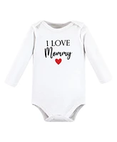 Hudson Baby Girls Cotton Long-Sleeve Bodysuits Mommy Red Black 5-Pack, 3-6 Months