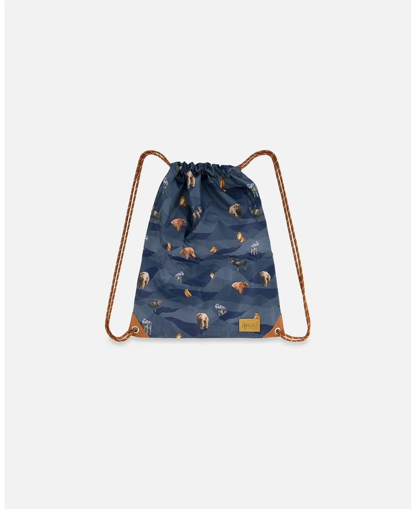 Deux par Deux Boy Drawstring Bag Navy Printed Mountains Animals - Toddler|Child