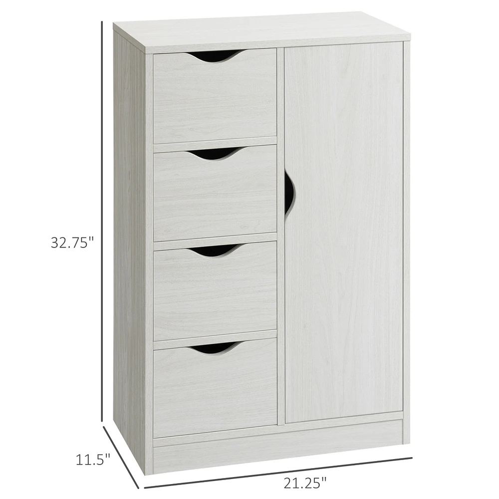 Homcom Freestanding Wooden Storage Organizer w/ 4 Drawers & 1 Cabinet w/ Shelf, White