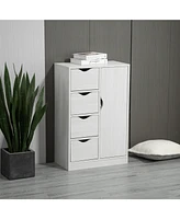 Homcom Freestanding Wooden Storage Organizer w/ 4 Drawers & 1 Cabinet w/ Shelf, White