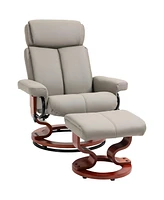 Homcom 360° Swivel Recliner Chair with Matching Ottoman and Wood Base, Grey