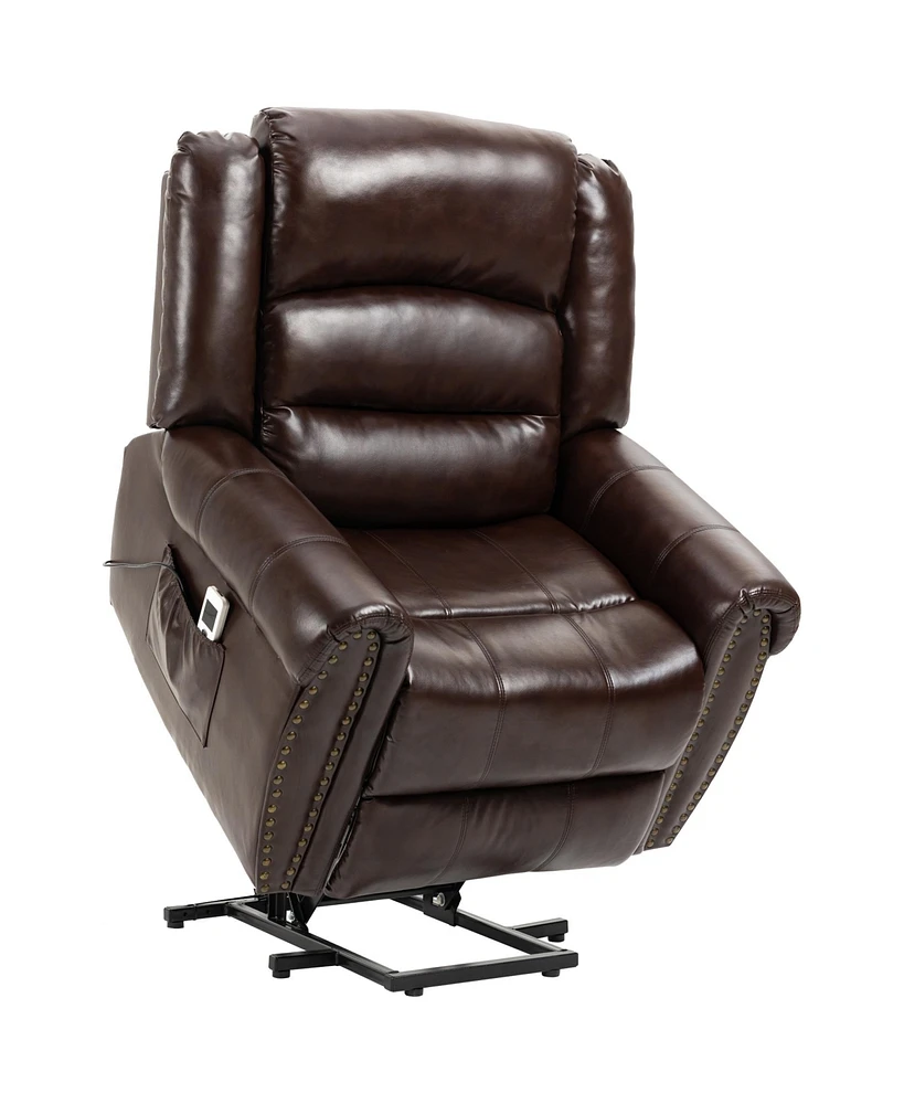 Homcom Dual Motor Electric Power Lift Recliner Chair for Elderly with Massage, Pu Leather Reclining Chair with Side Pocket, Brown