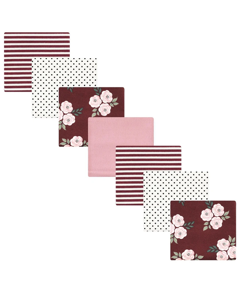 Hudson Baby Infant Girl Cotton Flannel Receiving Blankets Bundle, Burgundy Floral, One Size