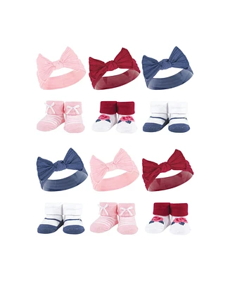 Hudson Baby Infant Girl 12Pc Headband and Socks Giftset, Blue