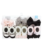 Hudson Baby Baby Girls Headband and Socks Giftset, Light Pink Leopard, One