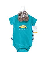 Hudson Baby Boys Cotton Bodysuit, Shorts and Shoe 3pc Set, Gone Surfing, 0-3 Months