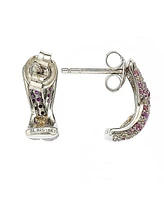 Suzy Levian New York Pink Sapphire & Lab-Grown White Sapphire Crossover Huggie Hoop Earrings in Sterling Silver by Suzy Levian