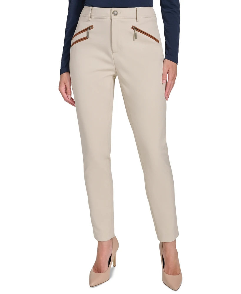 Tommy Hilfiger Women's Faux-Leather-Trim Ankle Pants