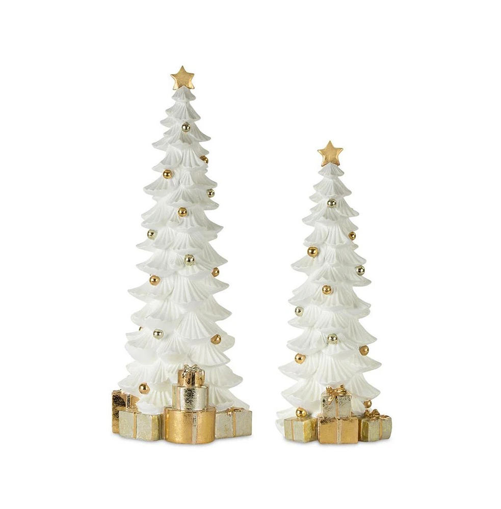 Slickblue Gold And White Christmas Tree With Packages (Set of 2)