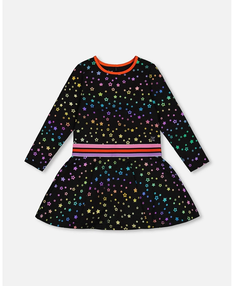 Deux par Little Girls Foil Black Printed Stars Dress - Toddler|Child