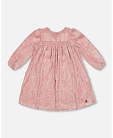 Deux par Big Girls Long Sleeve Velvet Dress With Frills Light Pink