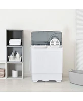 Gymax Portable Semi-automatic Washing Machine 26 lbs Twin Tub Laundry Washer Grey