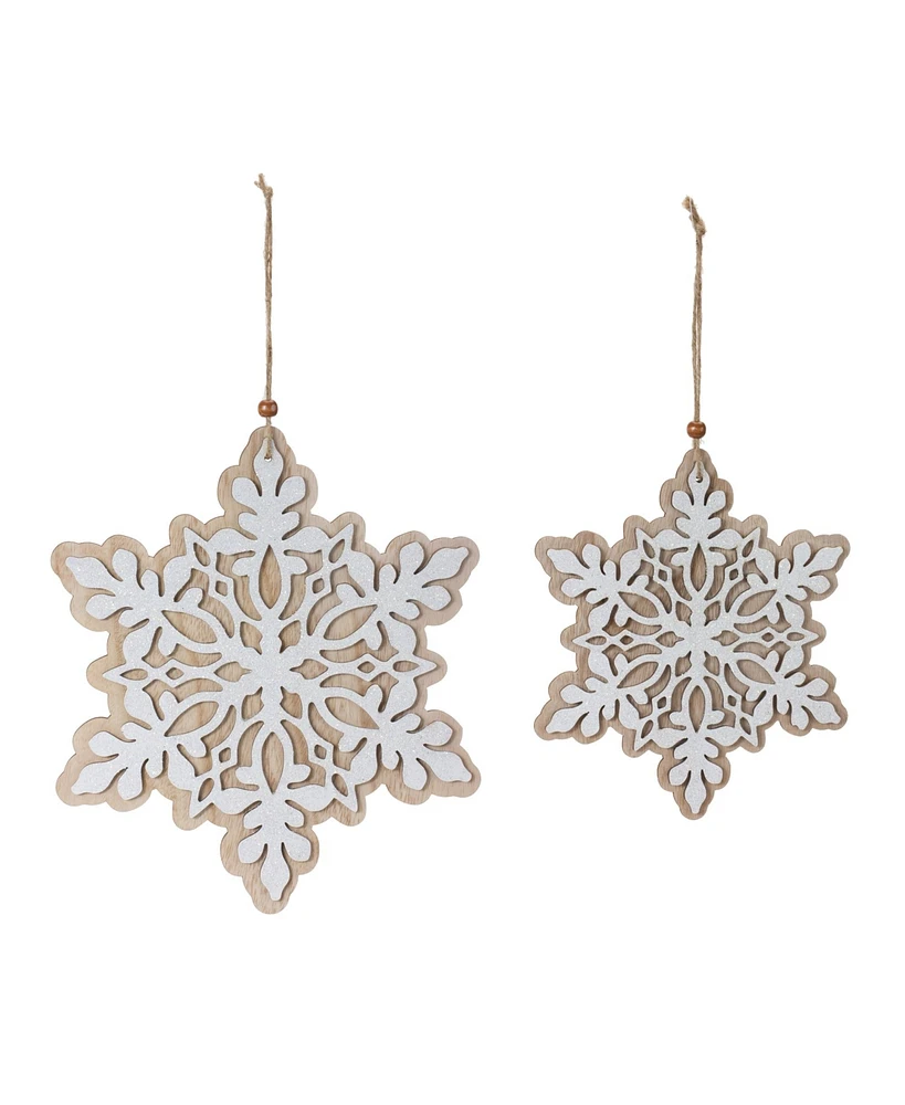 Slickblue Wood Snowflake Ornaments Set - Rustic Holiday Decor (Pack of 24)